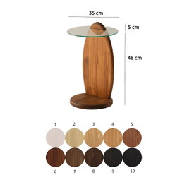 Hanah Home Mesa Auxiliar Castaño y Transparente de Cristal Templado y Madera Maciza 35x53x35 cm